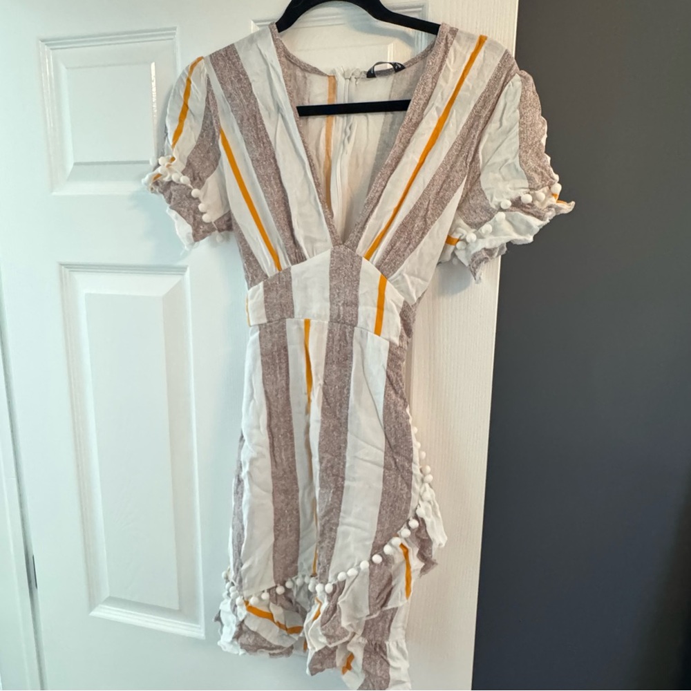 Striped V-Neck Ruffle Dress - Picture 2 of 4